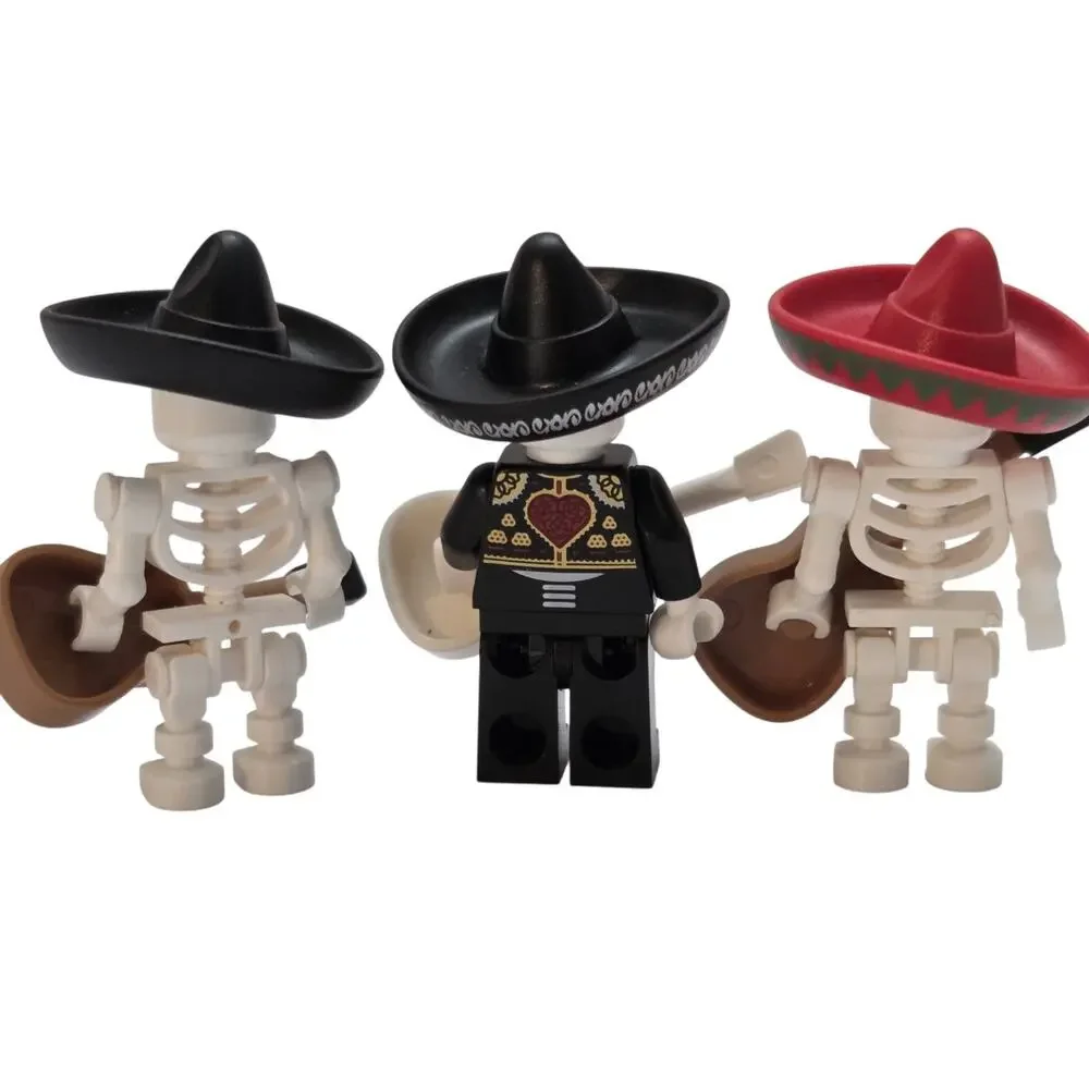 LEGO Day of the Dead Skeleton Mariachi Band Minifigure MOC Lot Guitars Halloween